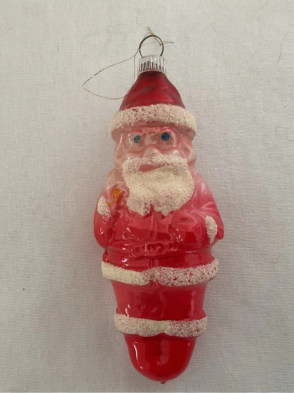 Vintage Very Early Celluloid Red Santa Glass Ornament - Home Holiday Xmas Tree